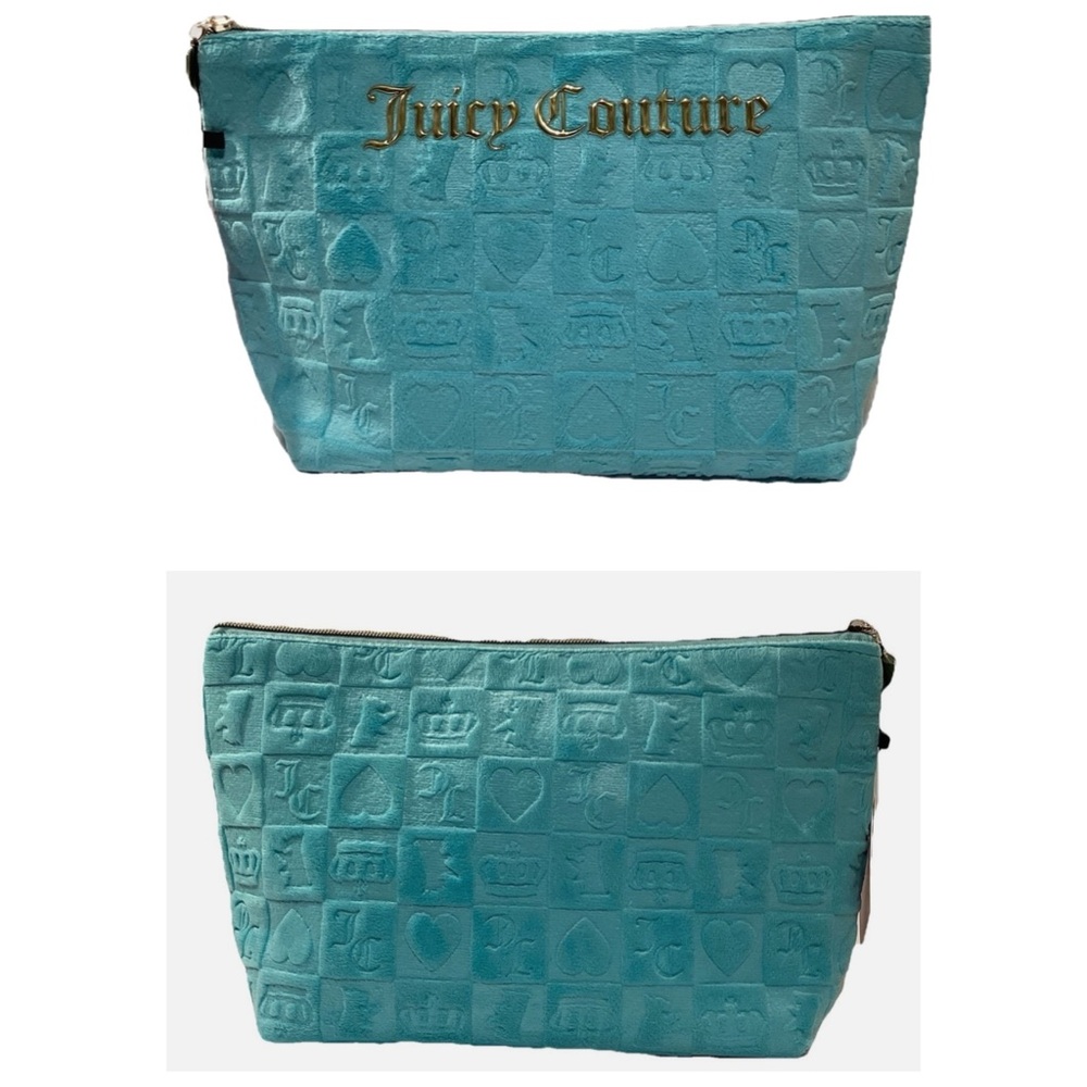 Juicy Couture Logo Travel Cosmetic Bag Teal Blue Makeup Case Y2K